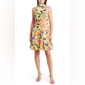 NWT-ELIZA J-Floral Mock Neck Minidress In Yellow- Size 16W